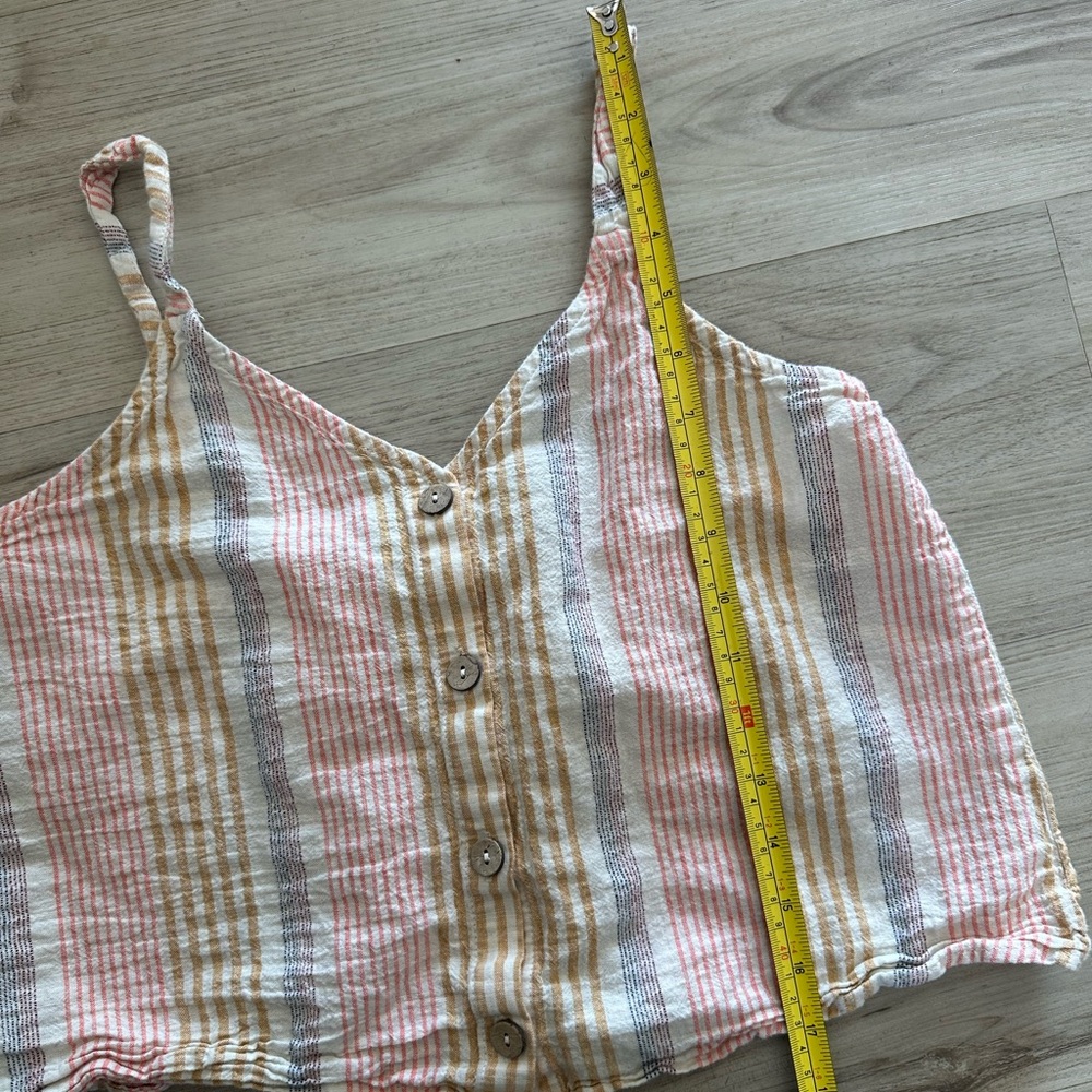 Ruby Moon Linen Striped Crop Button Front Tank Top - Picture 7 of 7